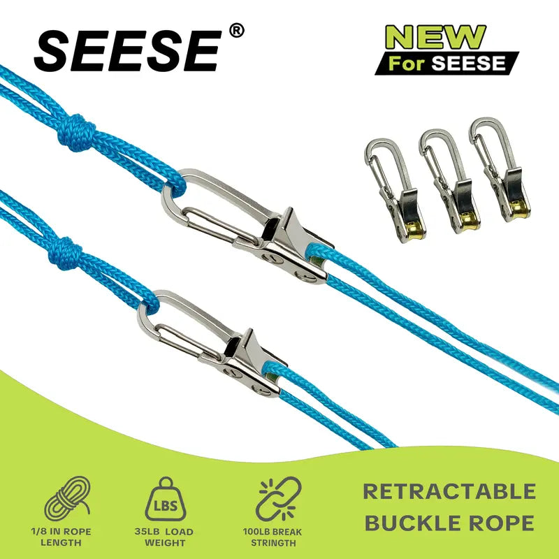 SEESE Retractable Rope Tie Down, Adjustable Cord with Buckle for Camping, Boating & Outdoor Use