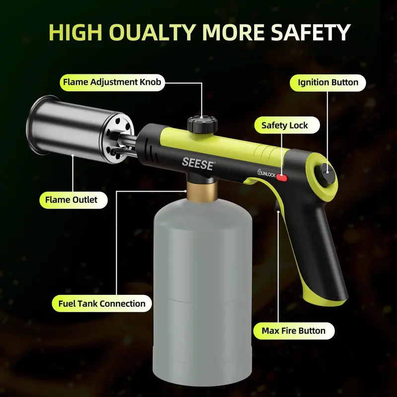 SEESE Propane Blow Torch, Adjustable Flame with Safety Lock for Cooking & Outdoor Use