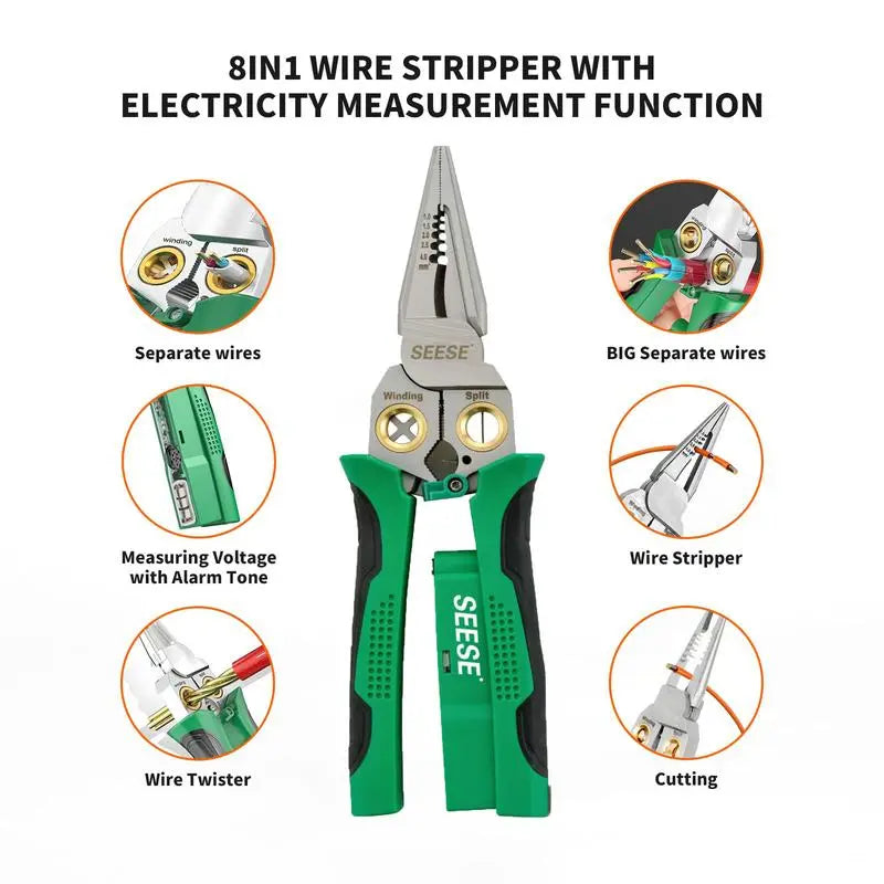 8-in-1 Wire Stripper Tool, Needle Nose Pliers with Voltage Tester for Electrical Work