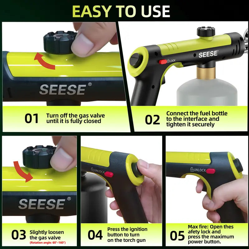 SEESE Propane Blow Torch, Adjustable Flame with Safety Lock for Cooking & Outdoor Use