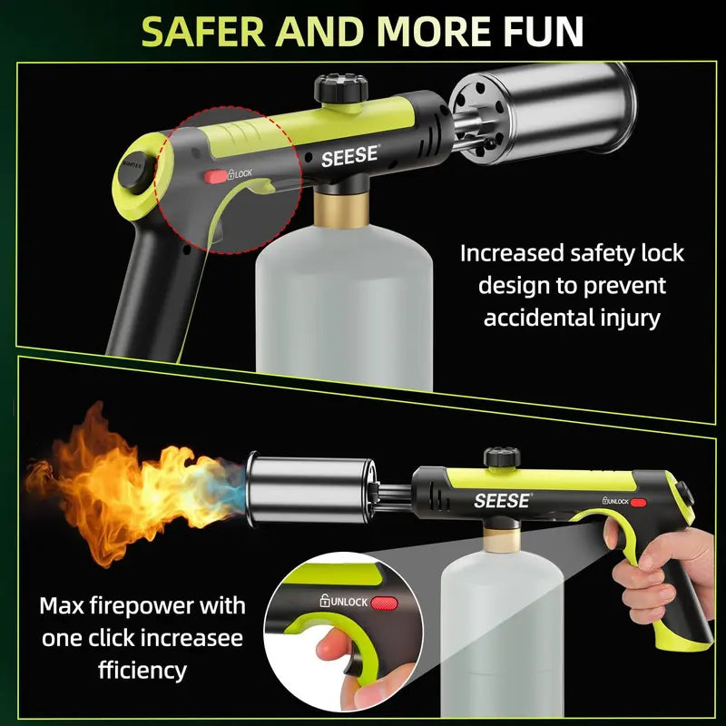 SEESE Propane Blow Torch, Adjustable Flame with Safety Lock for Cooking & Outdoor Use