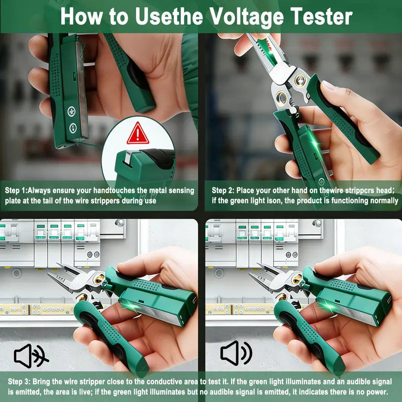 8-in-1 Wire Stripper Tool, Needle Nose Pliers with Voltage Tester for Electrical Work