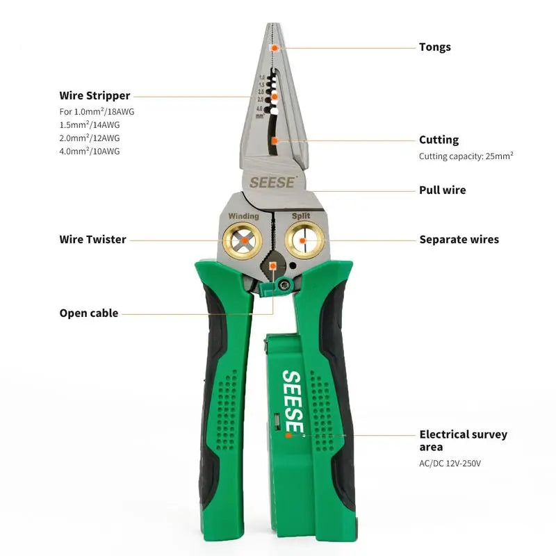 8-in-1 Wire Stripper Tool, Needle Nose Pliers with Voltage Tester for Electrical Work