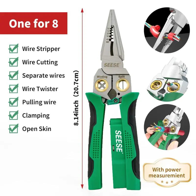 8-in-1 Wire Stripper Tool, Needle Nose Pliers with Voltage Tester for Electrical Work